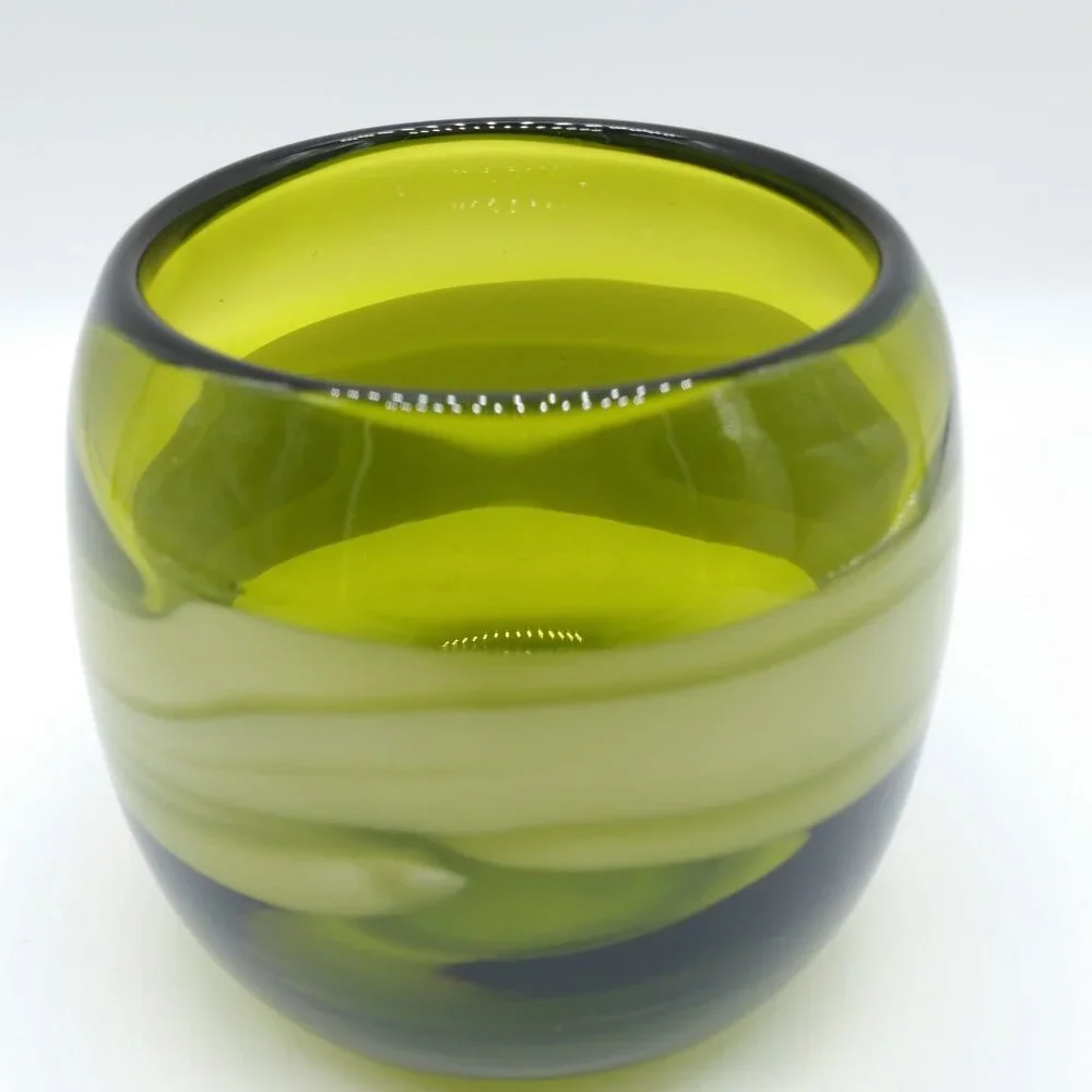Vintage Pier 1 Hand Blown Green Glass Candle Holder, Art Glass, Decor